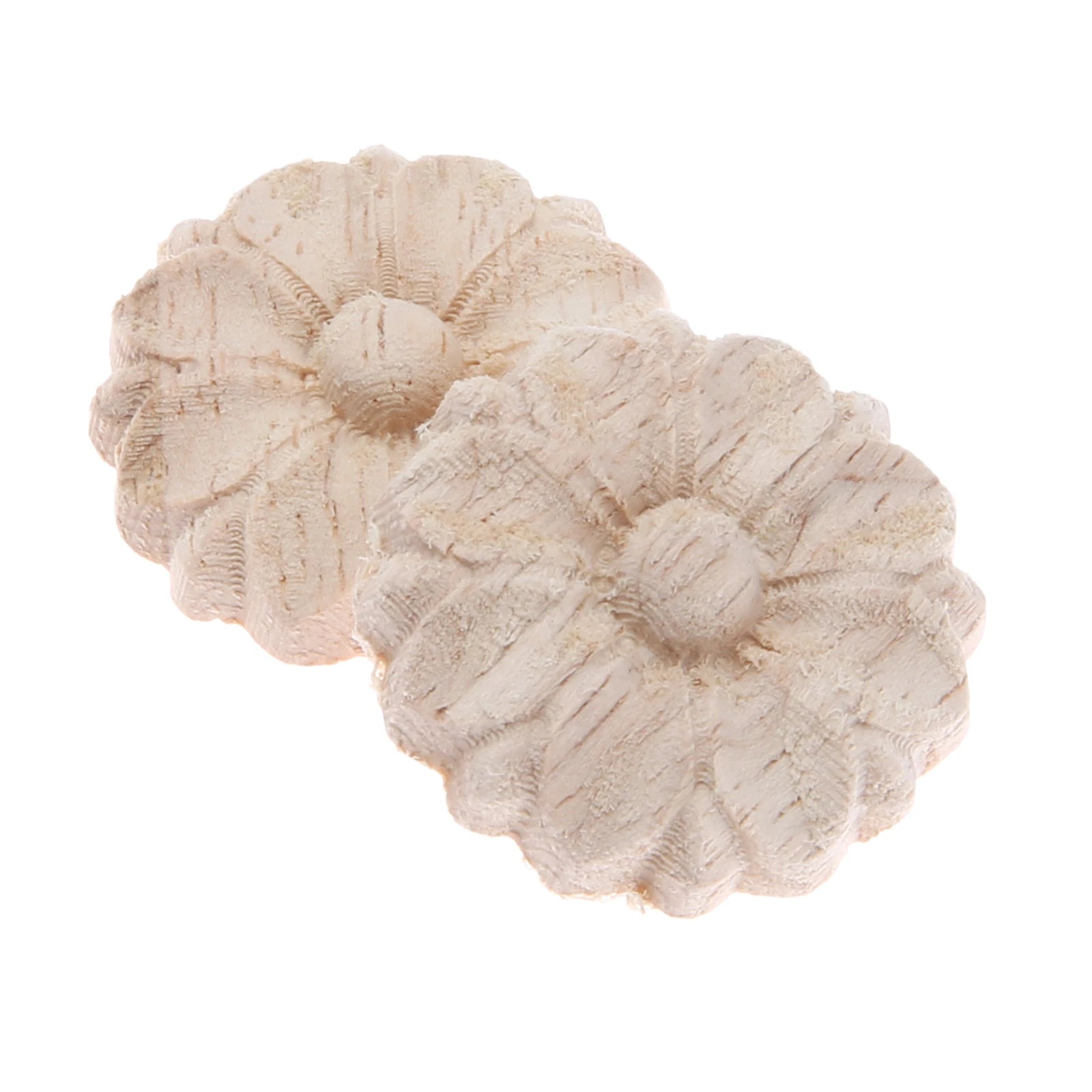 10Pc 3cm Wood Carved Corner Frame Applique Onlay Decal Round Flower Carving Craft Decals for Home Cabinet Door Dresser Bed Decor