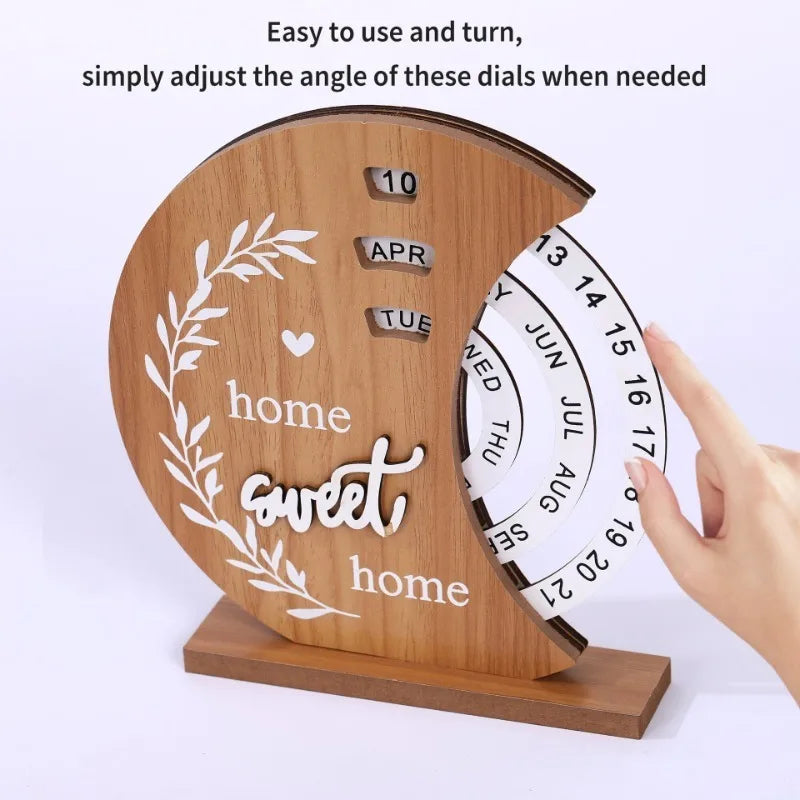 Wooden Creative Simple Living Room Desk Calendar Manually Rotated Bedroom Desk Calendar Luxury Modern Art Home Decoration