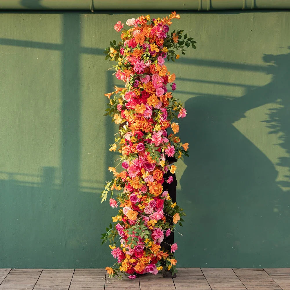 Deco Mariage Backdrop Fleurs Artificielles Decoration Custom Orange Pink Rose Hydrangea Floral Arrangement Decor Props HY2451