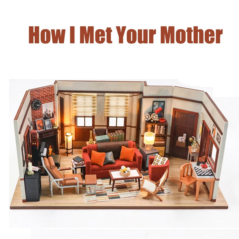 DIY Wooden Central Perk Cafe Casa Miniature Building Kits Bookend With Lights Assembled Bookshelf Home Decoration Friends Gifts