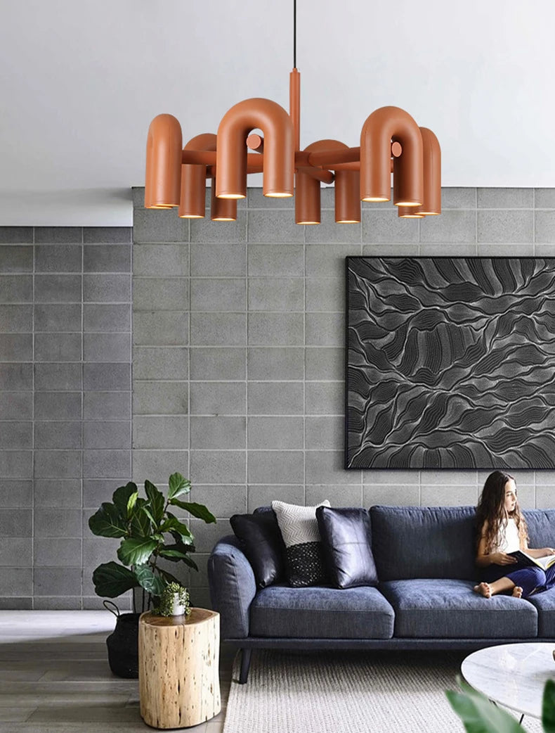 Art Deco Chandelier Black Orange Gray Metal Dining Room Foyer Lighting Fixtures Cord Adjustable Bedroom Hanging Lamp