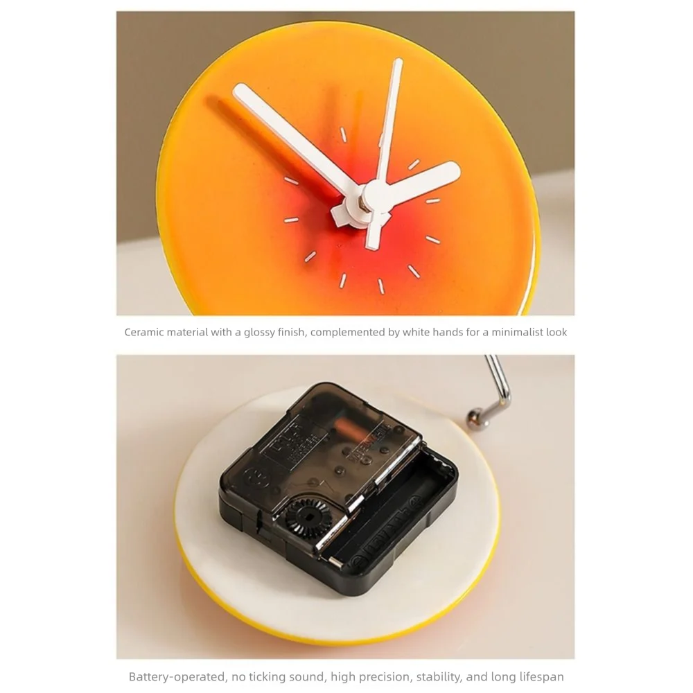 Home Decorative Creative Desktop Ceramic Clock Silent Cute Foyer Entry Clock Simple Modern Sunset Sculpture Clock Bedroom