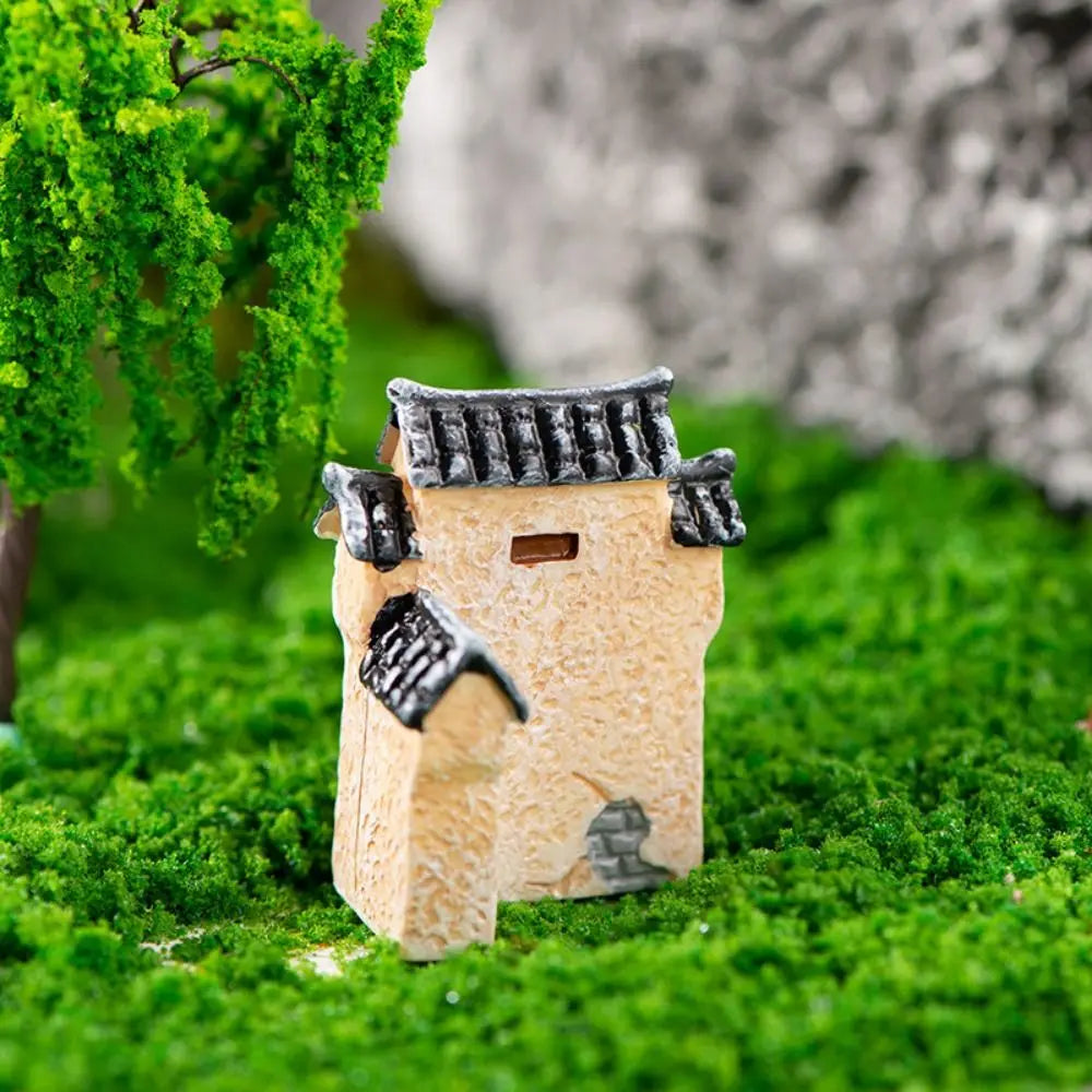 Decorative Mini Resin House Chinese Style Retor Bonsai Landscaping Resin Mini House Retro Building Home Desk