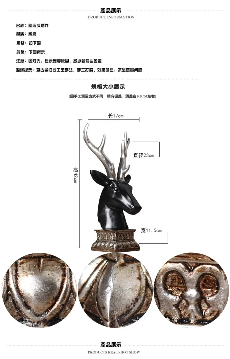 American Luxury Deer Head Decoration Crafts Deer Model Home TV Cabinet Model Room Soft Figurines Creative Miniatures Ornaments