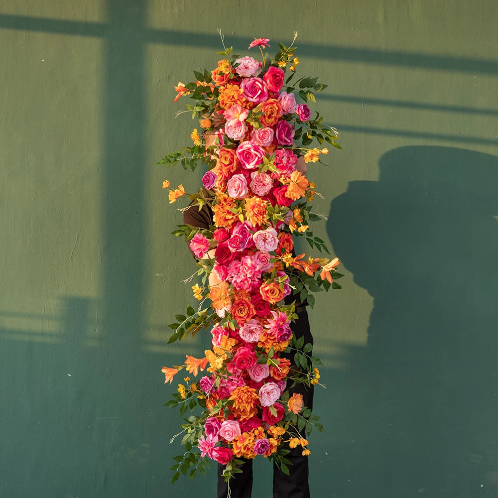 Deco Mariage Backdrop Fleurs Artificielles Decoration Custom Orange Pink Rose Hydrangea Floral Arrangement Decor Props HY2451