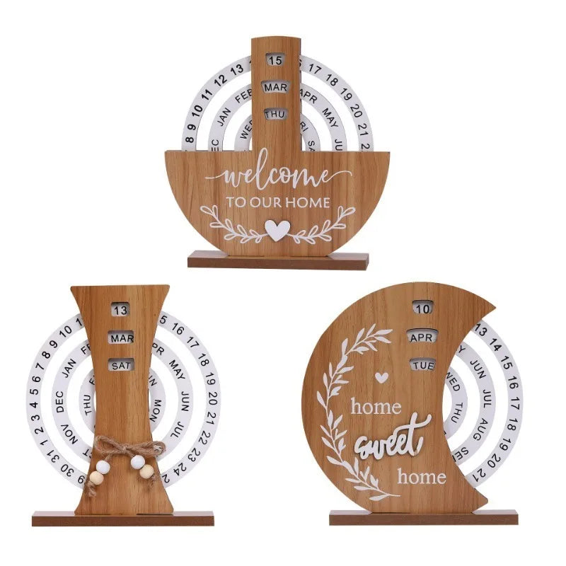 Wooden Creative Simple Living Room Desk Calendar Manually Rotated Bedroom Desk Calendar Luxury Modern Art Home Decoration
