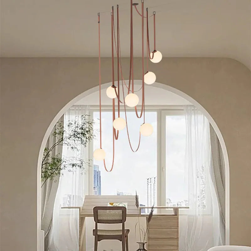 Art Deco White Glass Chandeliers Brown Black Artificial Leather Lighting G9 Bulb For Hall Parlor Dining Room Office Kitchen