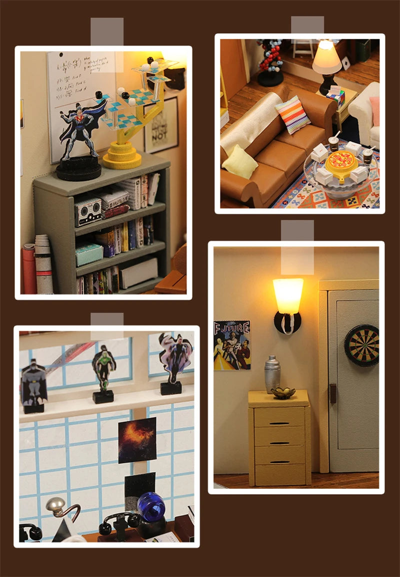 DIY Wooden Central Perk Cafe Casa Miniature Building Kits Bookend With Lights Assembled Bookshelf Home Decoration Friends Gifts
