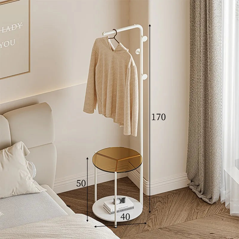 Bedroom Multifunctional Hanger Bedside Table Integrated Glass Home Bedside Coat Rack Floor Simple Cabodeiro De Chao Furniture