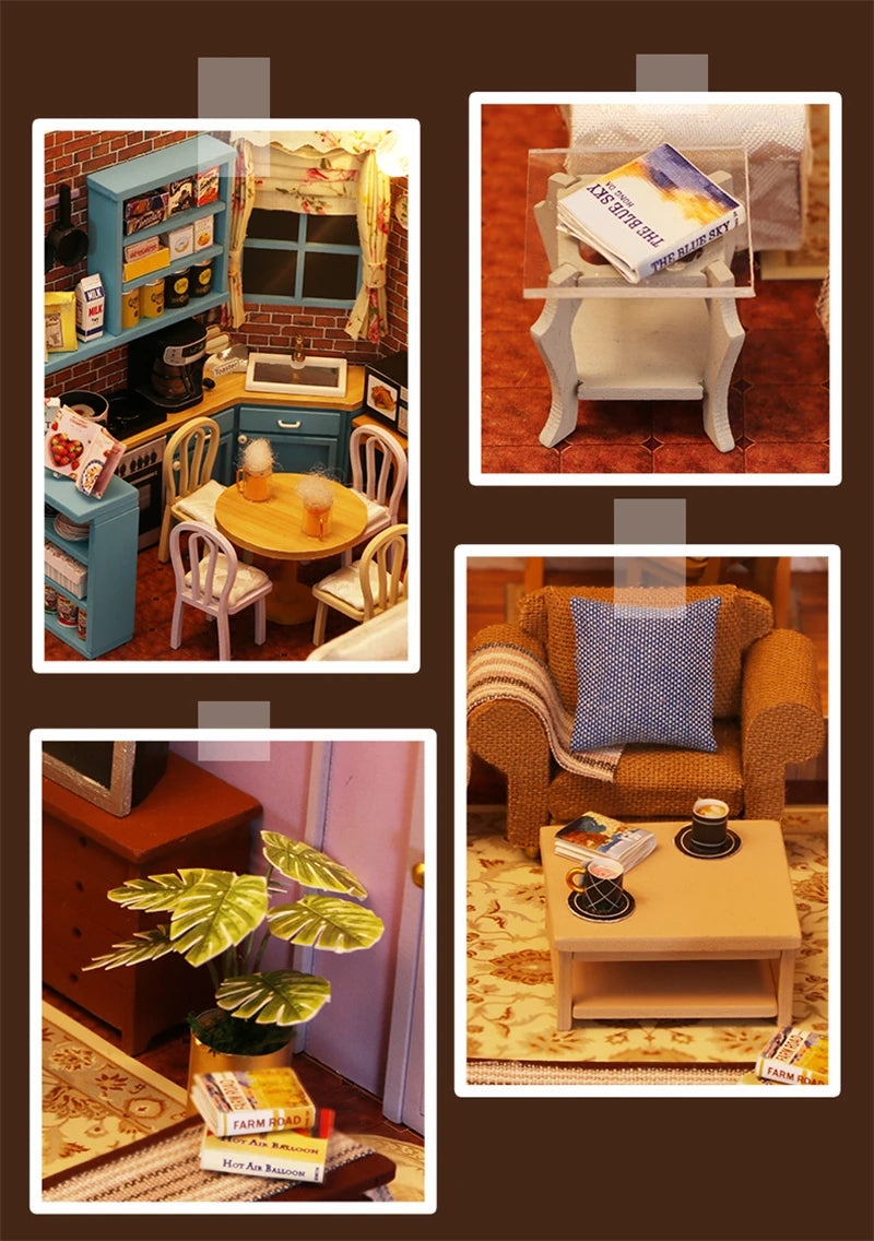 DIY Wooden Central Perk Cafe Casa Miniature Building Kits Bookend With Lights Assembled Bookshelf Home Decoration Friends Gifts