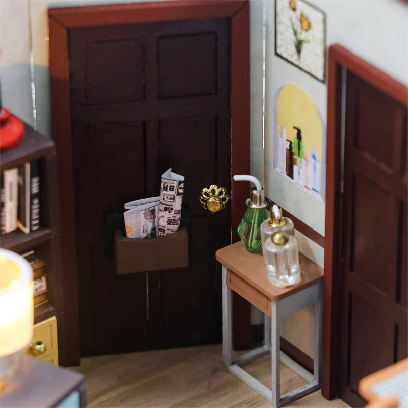 DIY Wooden Central Perk Cafe Casa Miniature Building Kits Bookend With Lights Assembled Bookshelf Home Decoration Friends Gifts