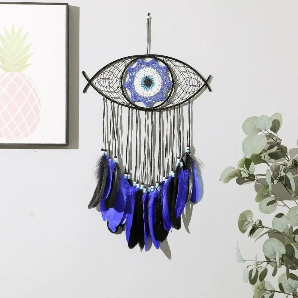 Boho Room Decor Handmade Dreamcatcher Creative Blue Feather Evil Eye Dream Catcher Funny Macrame Wall Hanging Bedroom