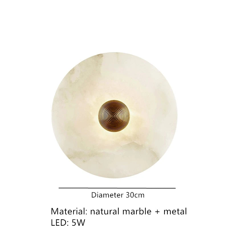 Art Deco Natural Marble LED Wall Lamp Hotel Hall Foyer Aisle Corridor Sconce Round Stone Gold Aluminium Free Collocation