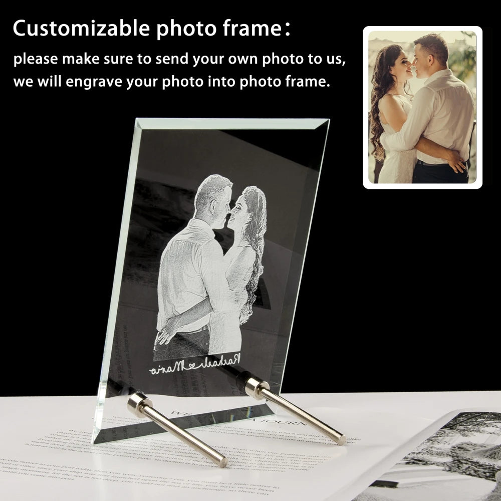 Custom Crystal Photo Frame Personalized Engraving Customized Home Deco Family Lovers Mother Birthday Anniversary Souvenir Gift