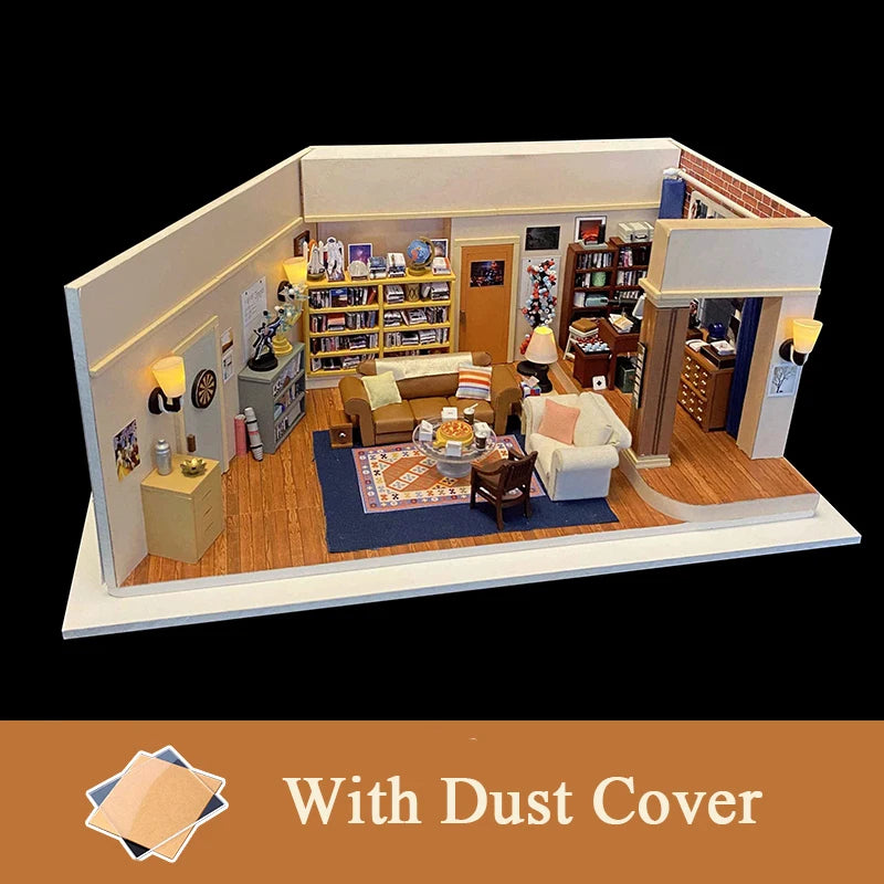 DIY Wooden Central Perk Cafe Casa Miniature Building Kits Bookend With Lights Assembled Bookshelf Home Decoration Friends Gifts
