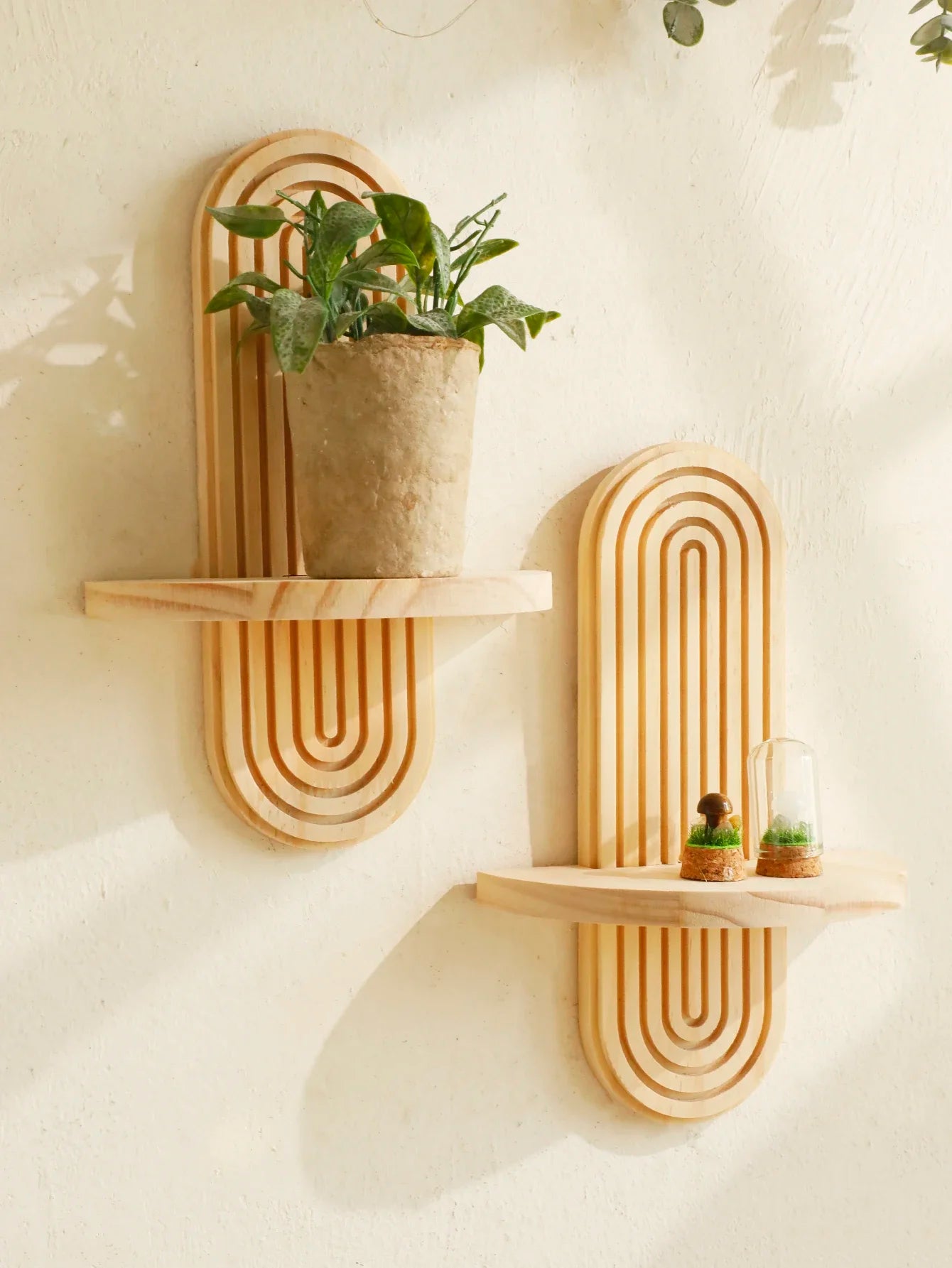 Boho Style Wooden Shelves, Wall Mounted Storage Rack Modern Home Decor ,Display Decoration for Living Room
