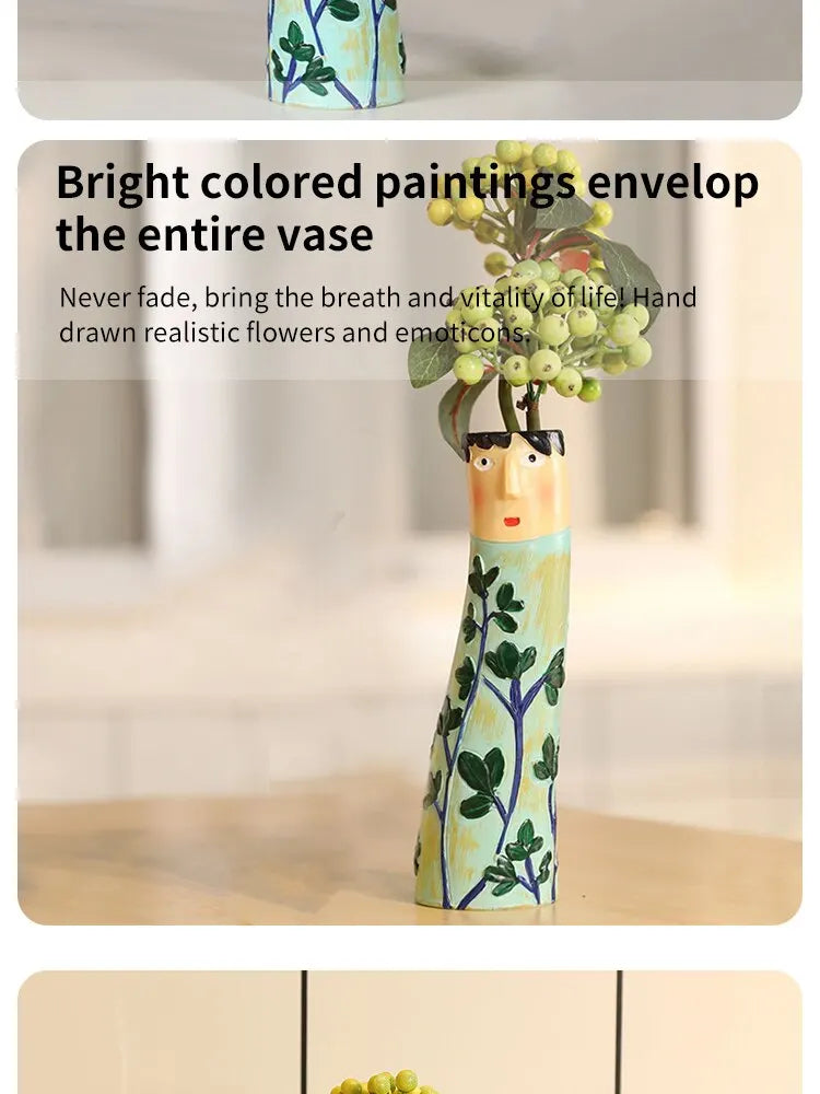 Bohemian Family Face Vase Handmade Resin Dried Flowers Home Decor Vase Crafts Bathroom Bookshelf Living Room Decoration