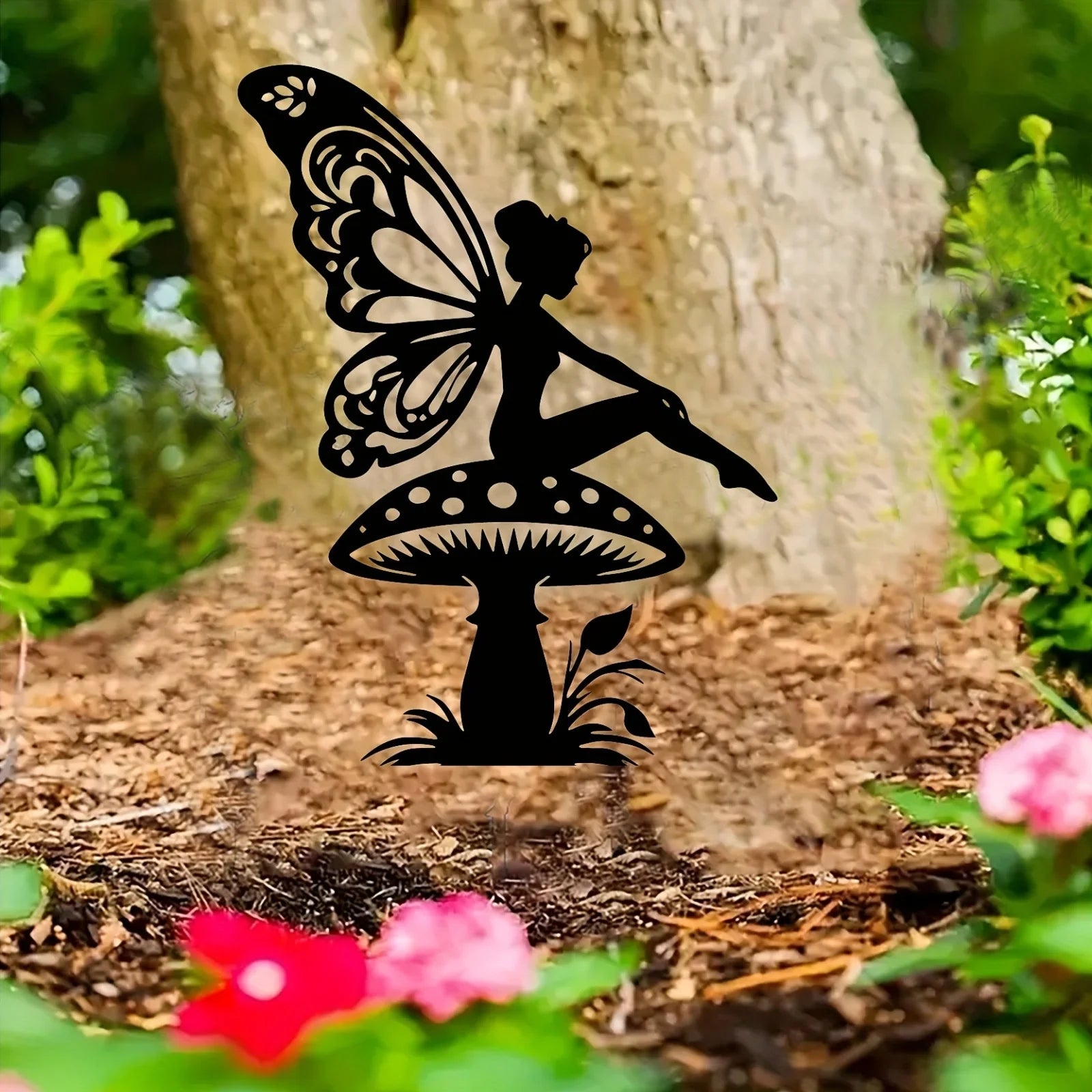 Art Deco Metal Mushroom Fairies Garden Theme Wall Sculpture Elves Home Iron Fairy Decor Artwork Sign Outdoor Decorative Gifts