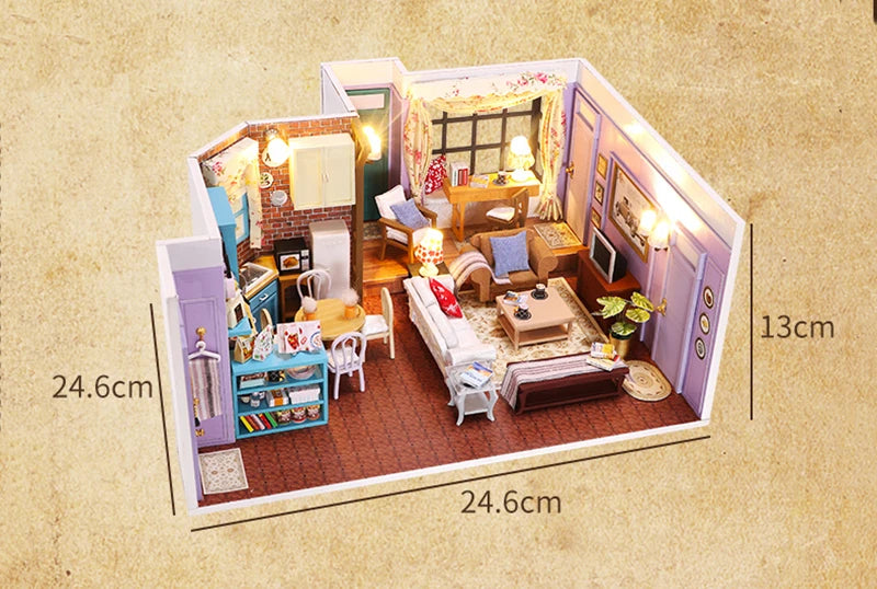 DIY Wooden Central Perk Cafe Casa Miniature Building Kits Bookend With Lights Assembled Bookshelf Home Decoration Friends Gifts