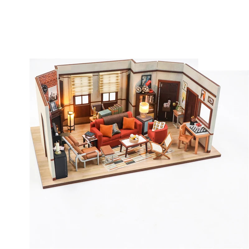 DIY Wooden Central Perk Cafe Casa Miniature Building Kits Bookend With Lights Assembled Bookshelf Home Decoration Friends Gifts