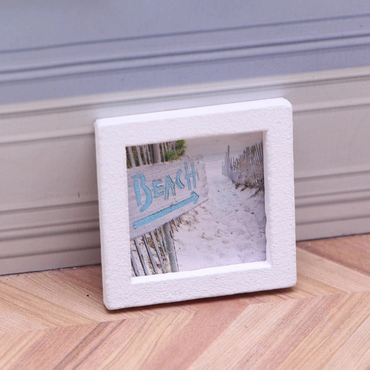 Dollhouse Miniature Wooden Ocean Beach Landscape Vintage Paintings Beach Pictures Framed Wall Art Mini Bedroom Living Home Deco