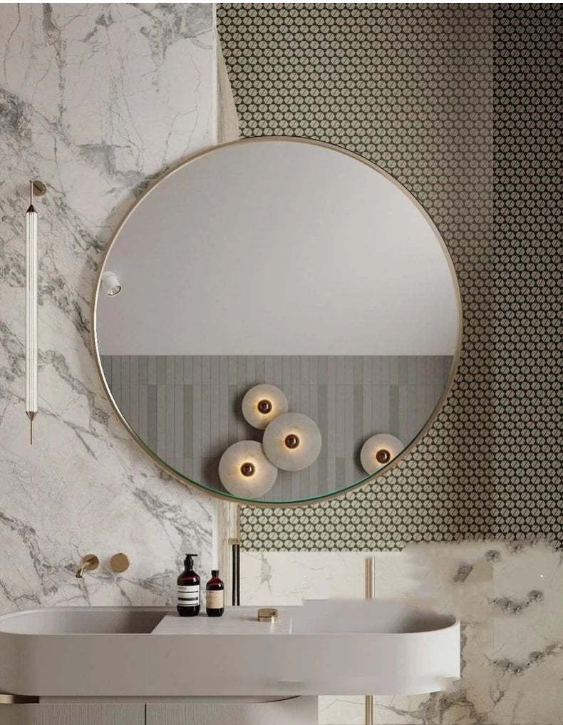 Art Deco Natural Marble LED Wall Lamp Hotel Hall Foyer Aisle Corridor Sconce Round Stone Gold Aluminium Free Collocation
