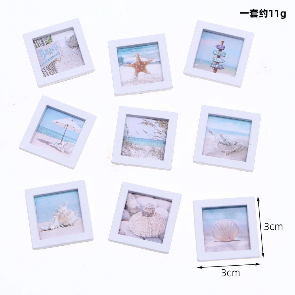 Dollhouse Miniature Wooden Ocean Beach Landscape Vintage Paintings Beach Pictures Framed Wall Art Mini Bedroom Living Home Deco