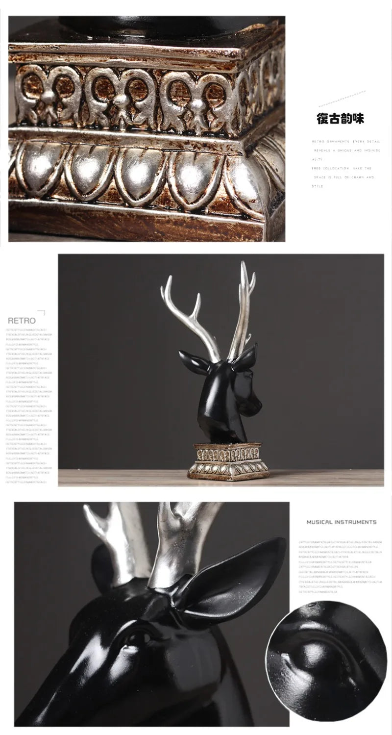 American Luxury Deer Head Decoration Crafts Deer Model Home TV Cabinet Model Room Soft Figurines Creative Miniatures Ornaments