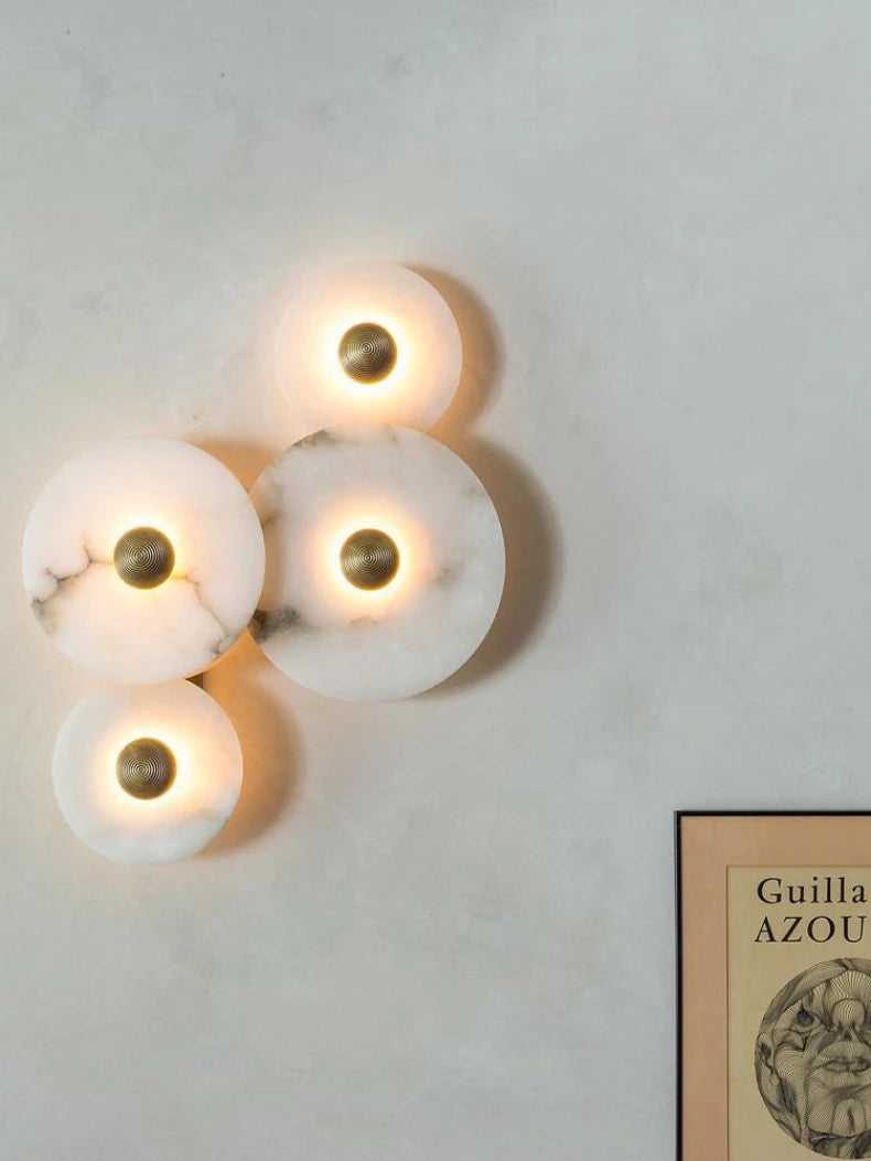 Art Deco Natural Marble LED Wall Lamp Hotel Hall Foyer Aisle Corridor Sconce Round Stone Gold Aluminium Free Collocation