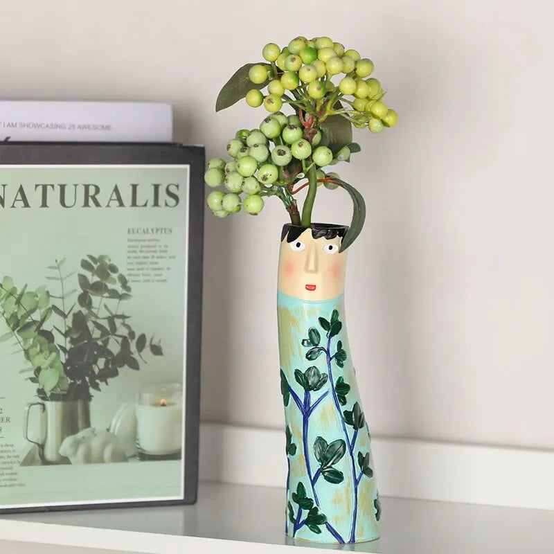 Bohemian Family Face Vase Handmade Resin Dried Flowers Home Decor Vase Crafts Bathroom Bookshelf Living Room Decoration