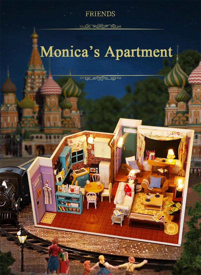DIY Wooden Central Perk Cafe Casa Miniature Building Kits Bookend With Lights Assembled Bookshelf Home Decoration Friends Gifts