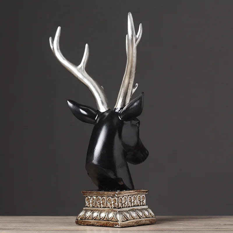 American Luxury Deer Head Decoration Crafts Deer Model Home TV Cabinet Model Room Soft Figurines Creative Miniatures Ornaments
