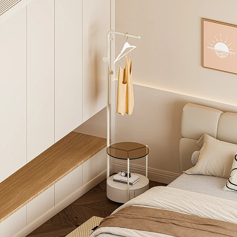 Bedroom Multifunctional Hanger Bedside Table Integrated Glass Home Bedside Coat Rack Floor Simple Cabodeiro De Chao Furniture