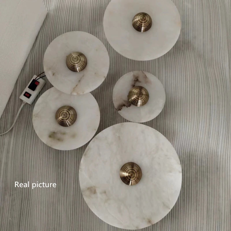 Art Deco Natural Marble LED Wall Lamp Hotel Hall Foyer Aisle Corridor Sconce Round Stone Gold Aluminium Free Collocation