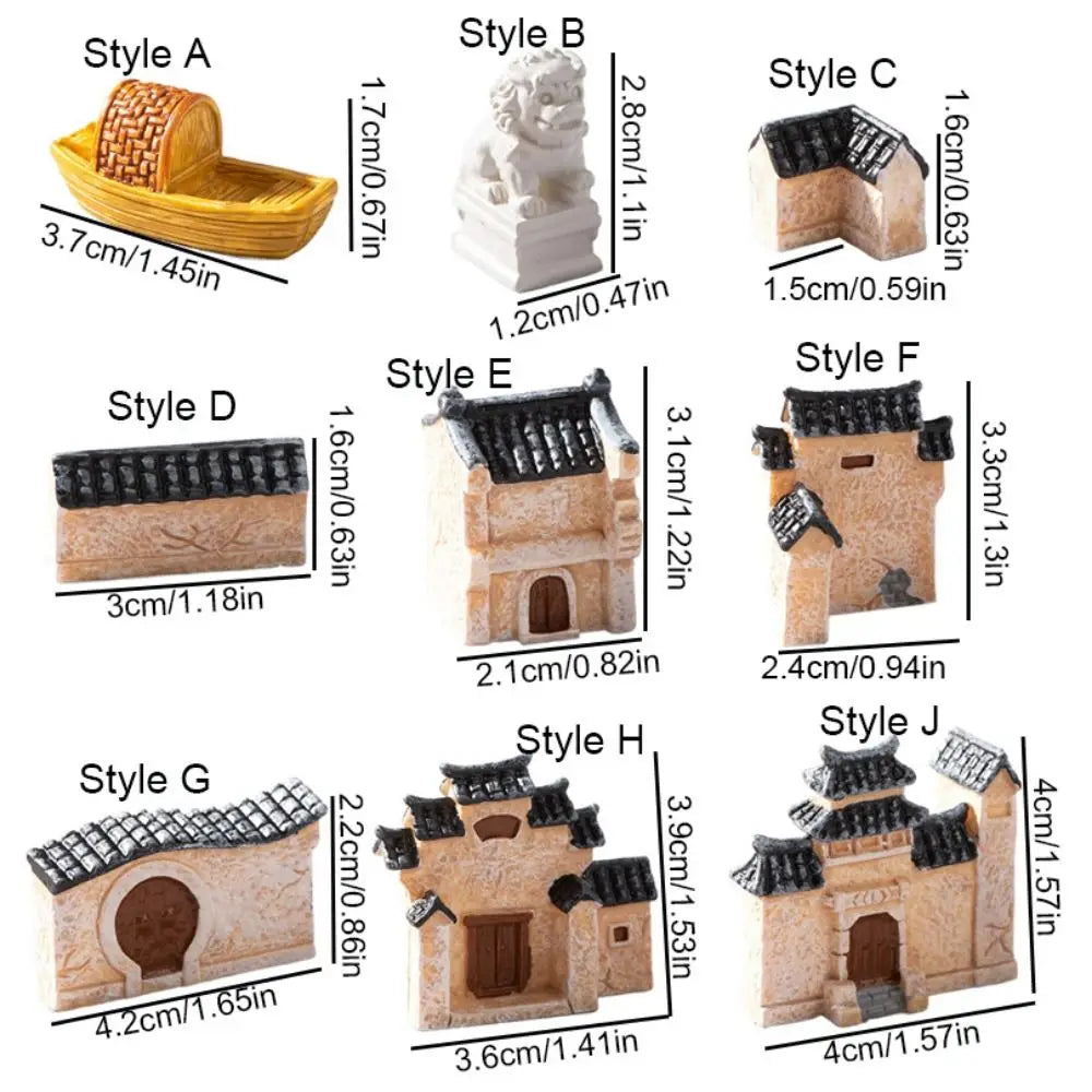 Decorative Mini Resin House Chinese Style Retor Bonsai Landscaping Resin Mini House Retro Building Home Desk