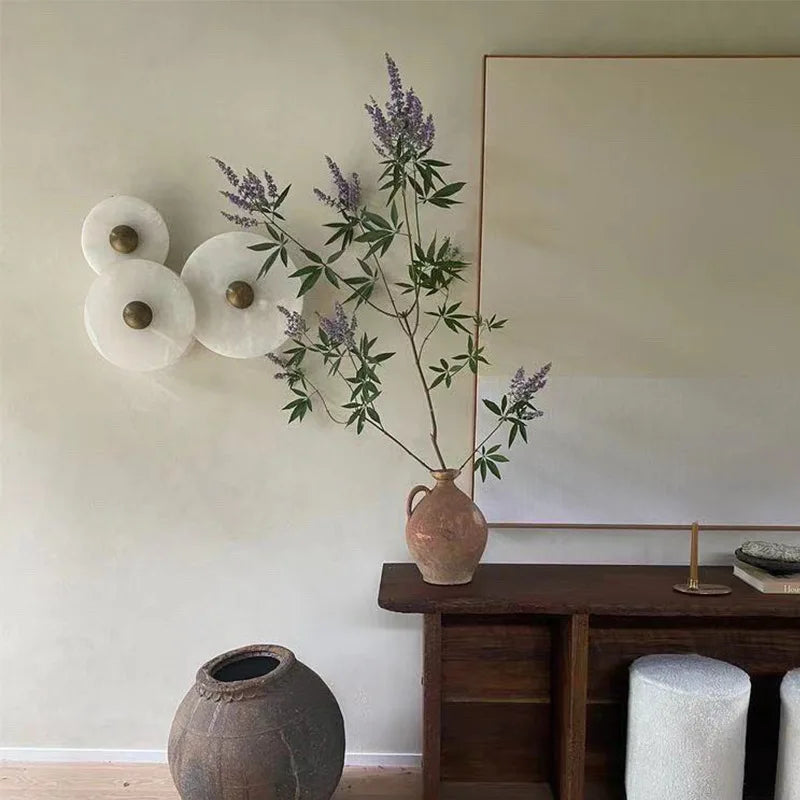 Art Deco Round LED Wall Sconce Natural Marble Brass Parlor Aisle Corridor Wall Lights Atmosphere Decoration Lamp Drop Shipping