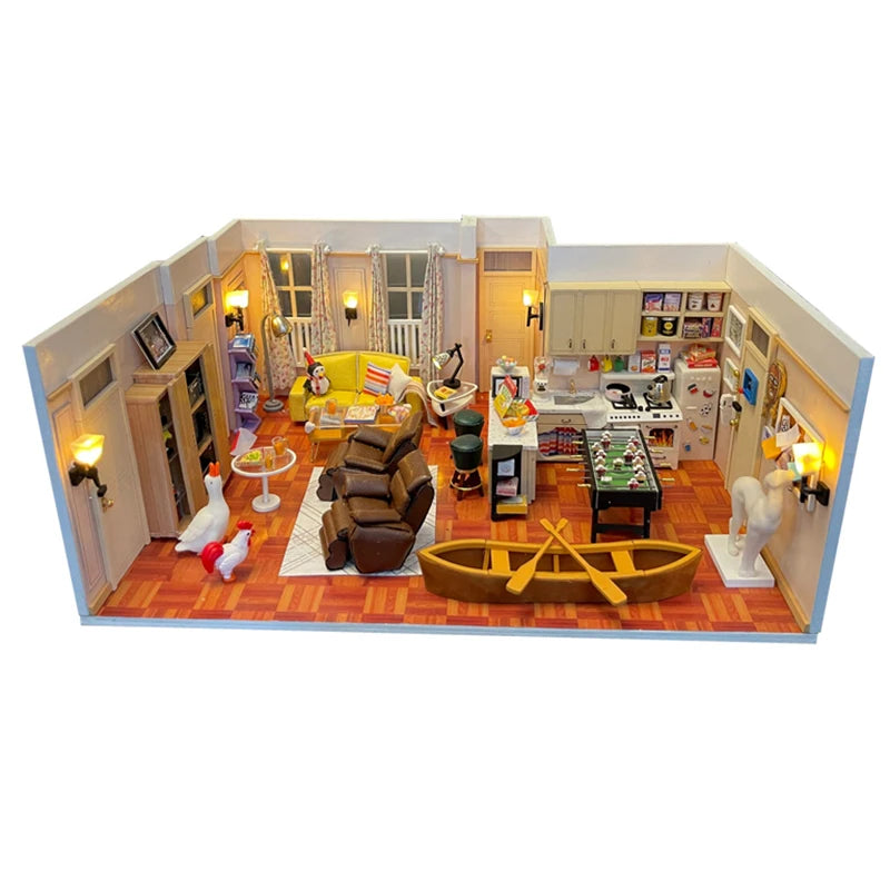 DIY Wooden Central Perk Cafe Casa Miniature Building Kits Bookend With Lights Assembled Bookshelf Home Decoration Friends Gifts
