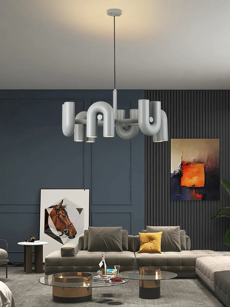 Art Deco Chandelier Black Orange Gray Metal Dining Room Foyer Lighting Fixtures Cord Adjustable Bedroom Hanging Lamp