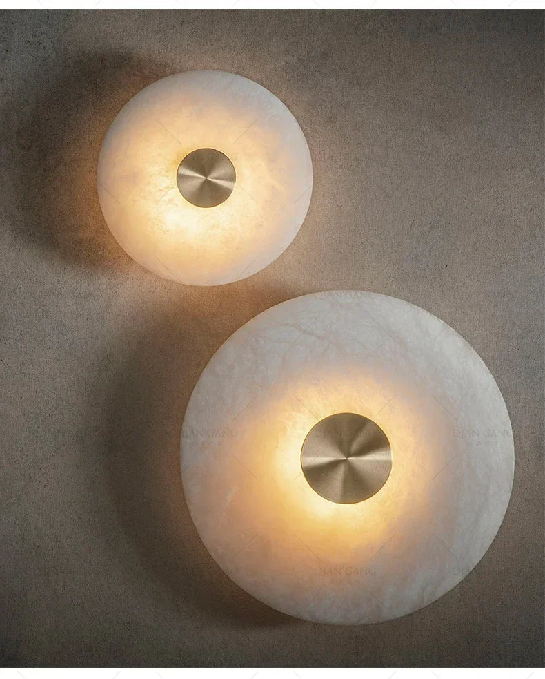 Art Deco Round LED Wall Sconce Natural Marble Brass Parlor Aisle Corridor  Lights Atmosphere Decoration Lamp Drop Shipping