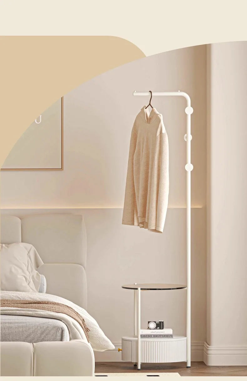 Bedroom Multifunctional Hanger Bedside Table Integrated Glass Home Bedside Coat Rack Floor Simple Cabodeiro De Chao Furniture