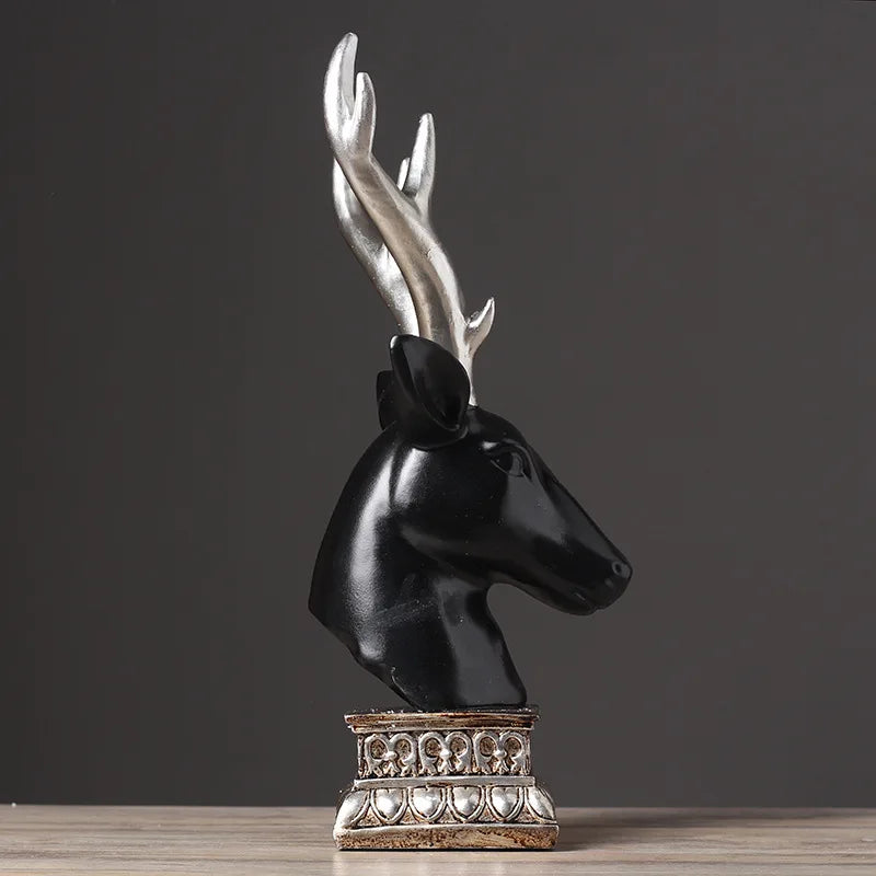 American Luxury Deer Head Decoration Crafts Deer Model Home TV Cabinet Model Room Soft Figurines Creative Miniatures Ornaments