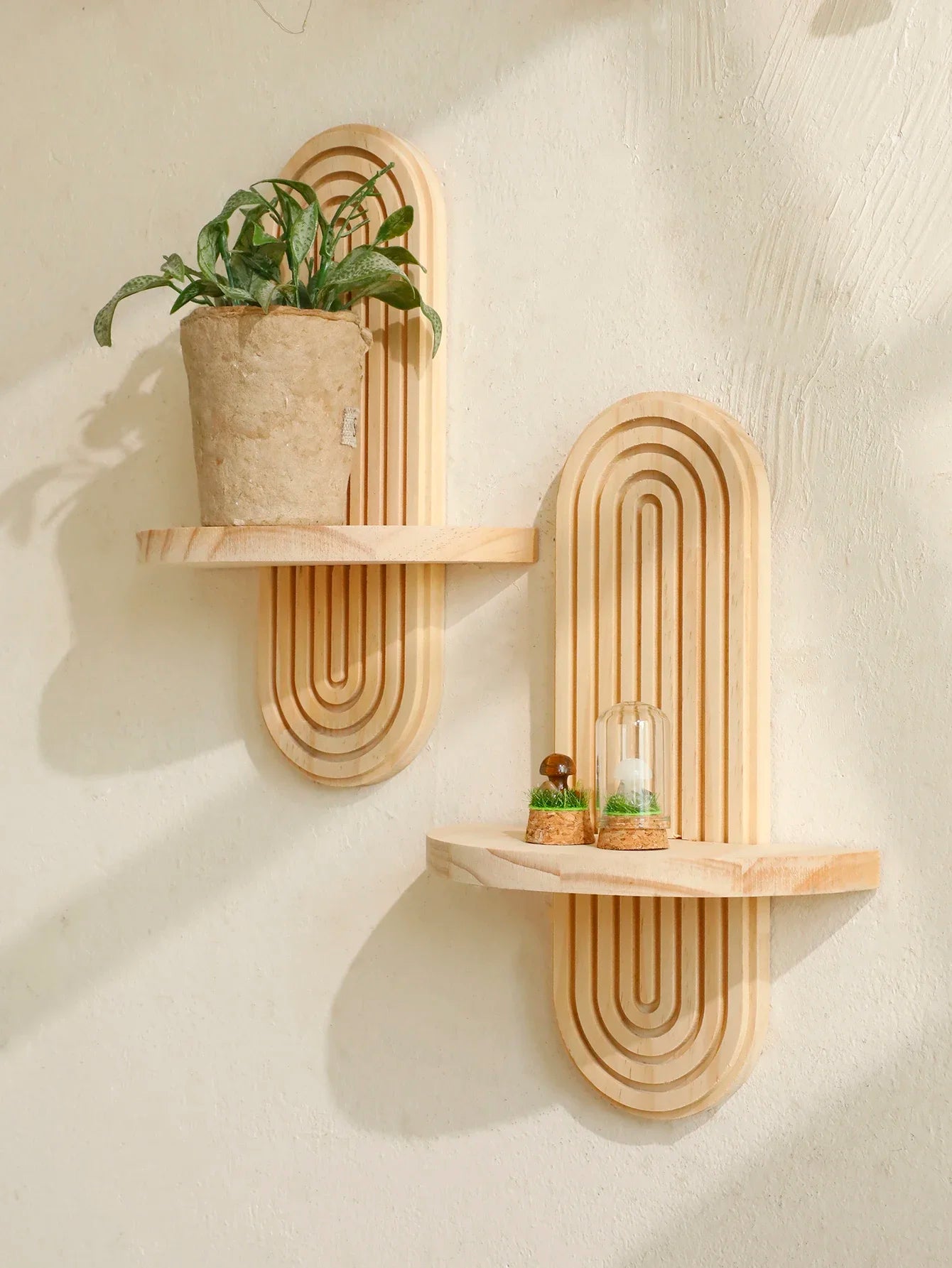 Boho Style Wooden Shelves, Wall Mounted Storage Rack Modern Home Decor ,Display Decoration for Living Room