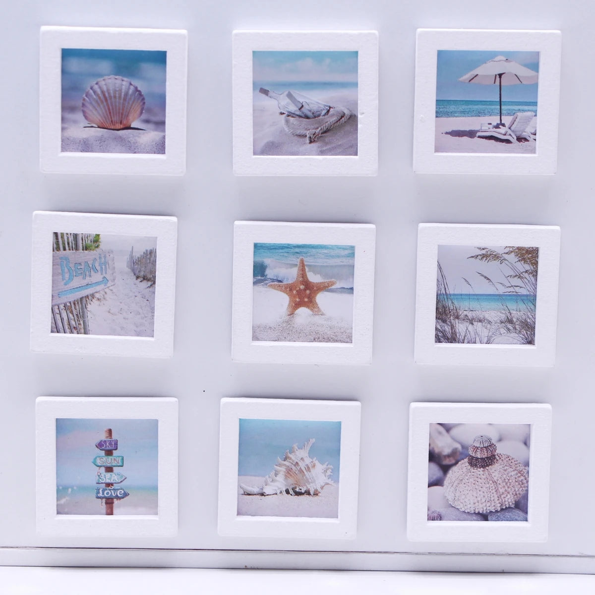 Dollhouse Miniature Wooden Ocean Beach Landscape Vintage Paintings Beach Pictures Framed Wall Art Mini Bedroom Living Home Deco