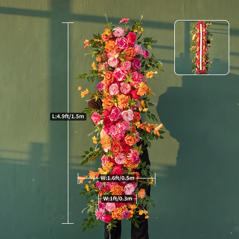 Deco Mariage Backdrop Fleurs Artificielles Decoration Custom Orange Pink Rose Hydrangea Floral Arrangement Decor Props HY2451