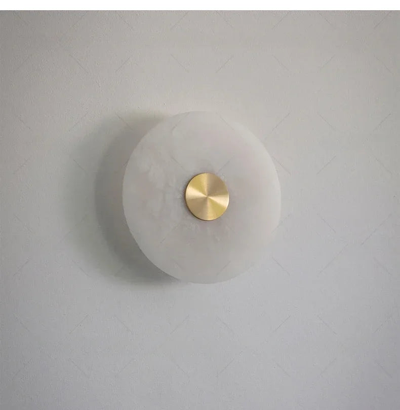Art Deco Round LED Wall Sconce Natural Marble Brass Parlor Aisle Corridor  Lights Atmosphere Decoration Lamp Drop Shipping