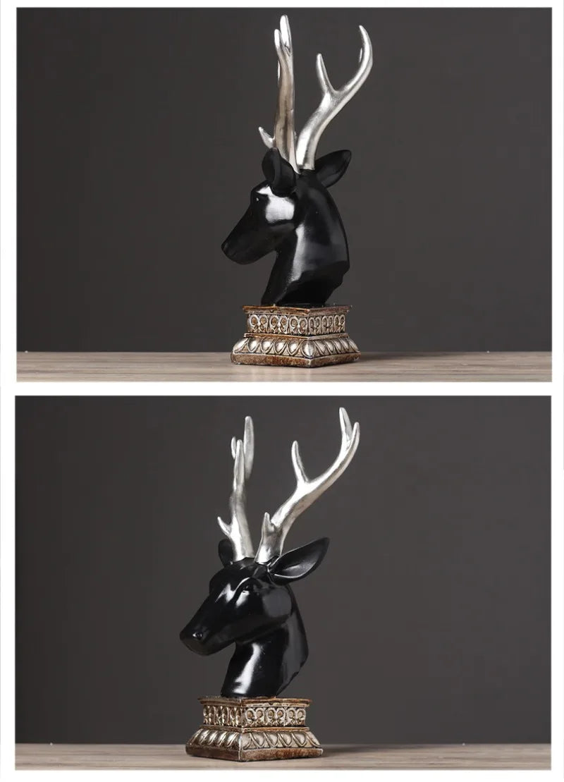 American Luxury Deer Head Decoration Crafts Deer Model Home TV Cabinet Model Room Soft Figurines Creative Miniatures Ornaments