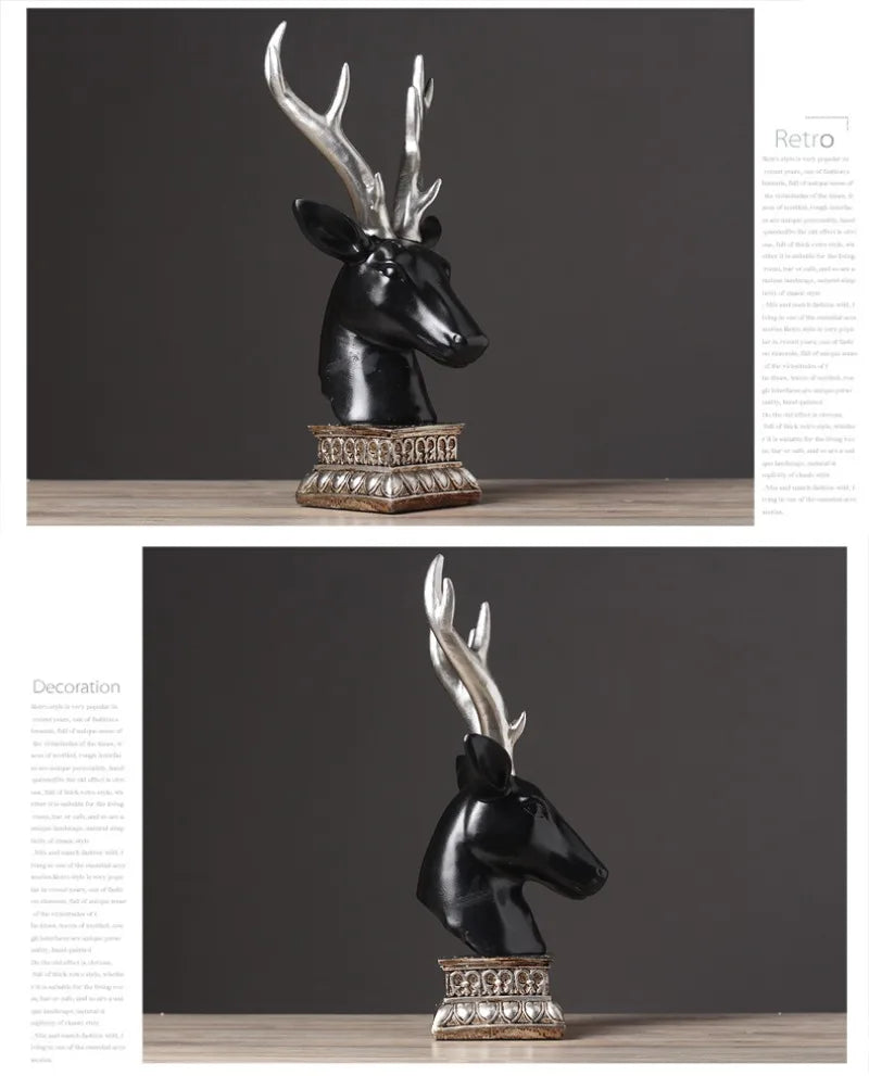 American Luxury Deer Head Decoration Crafts Deer Model Home TV Cabinet Model Room Soft Figurines Creative Miniatures Ornaments