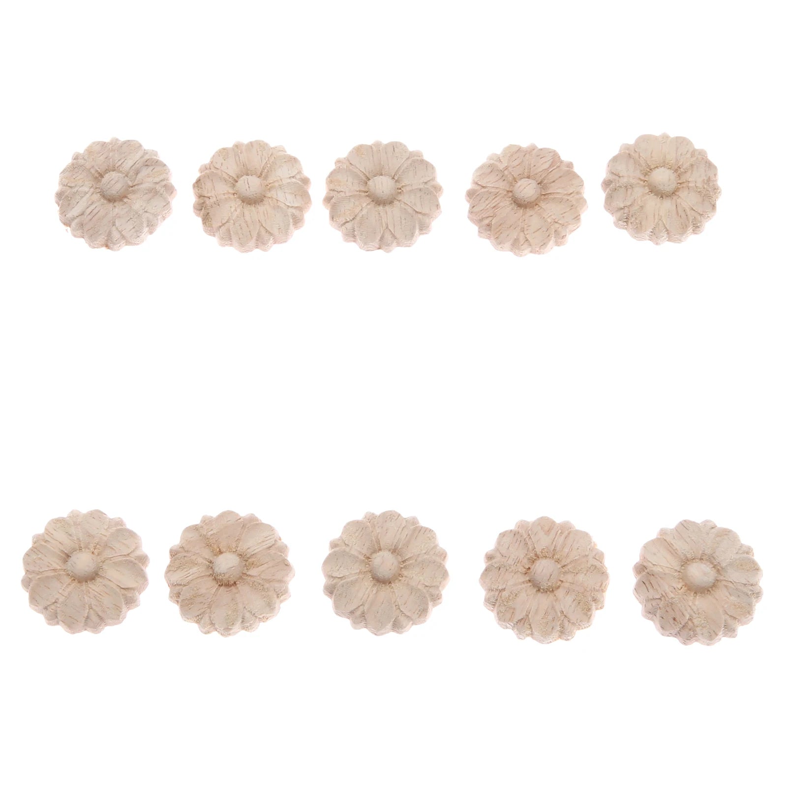 10Pc 3cm Wood Carved Corner Frame Applique Onlay Decal Round Flower Carving Craft Decals for Home Cabinet Door Dresser Bed Decor