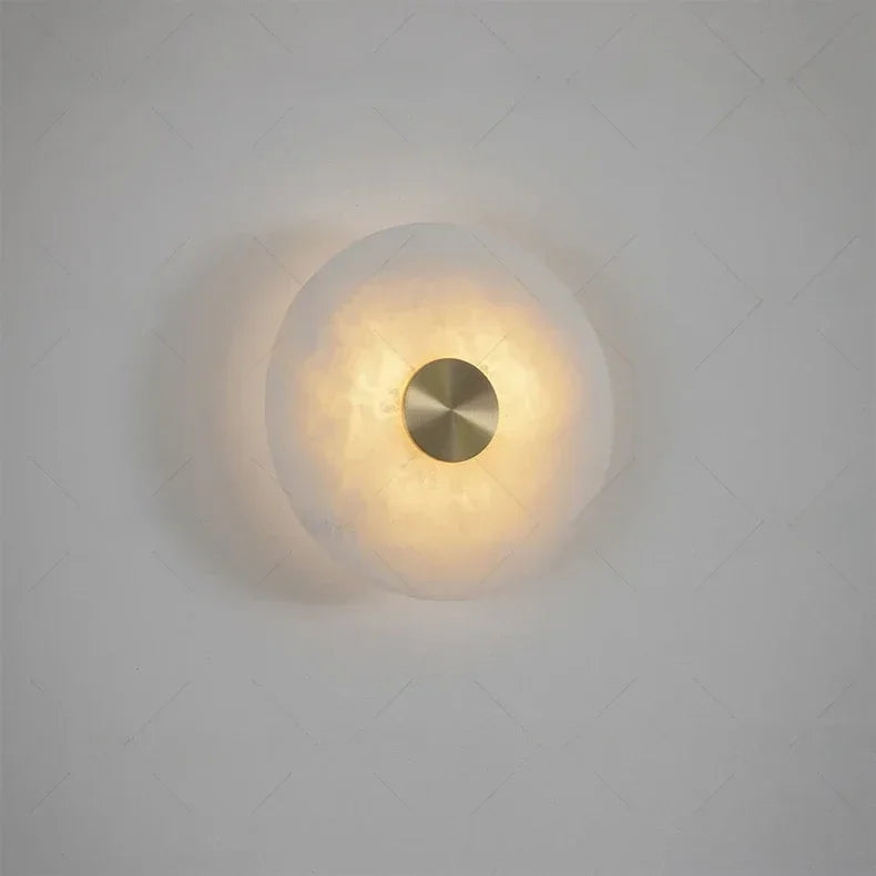 Art Deco Round LED Wall Sconce Natural Marble Brass Parlor Aisle Corridor  Lights Atmosphere Decoration Lamp Drop Shipping