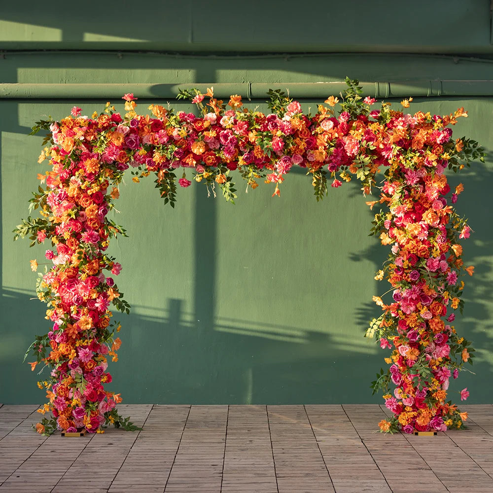 Deco Mariage Backdrop Fleurs Artificielles Decoration Custom Orange Pink Rose Hydrangea Floral Arrangement Decor Props HY2451